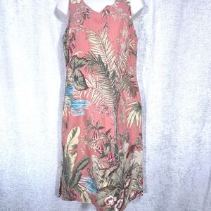 Talbots Cotton Tropical Palm Print Beaded Dress Orange Sheath Womens Sz 10